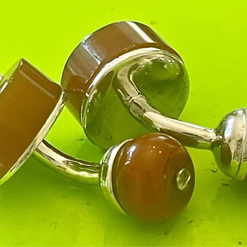 Round Red Natural Onyx Gemstone 925 Sterling Silver Cufflinks